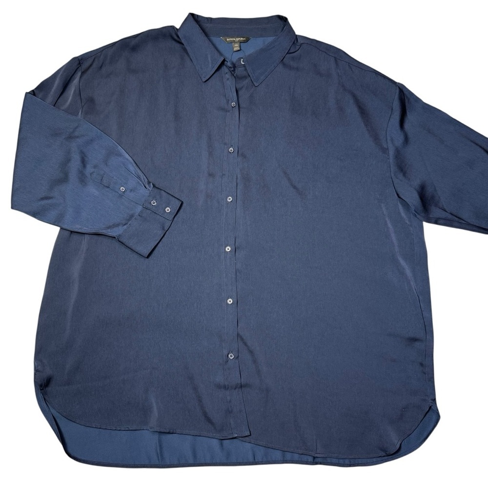 New Banana Republic Silky Oversized Preppy Navy Long Sleeve Shirt Size XXL - Picture 2 of 6